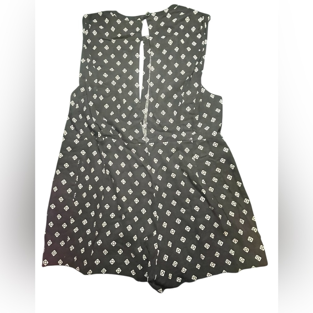 Free People Ashley black white diamond print sleeveless Romper size XS pre-owned - Picture 3 of 11